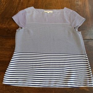 LOFT Navy & White Striped Short Sleeve Boat Neck Blouse Size M